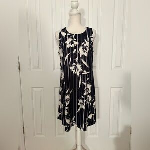 NWOT CHAPS by RALPH LAUREN Floral Midi Dress, Navy Blue & White, Size Medium